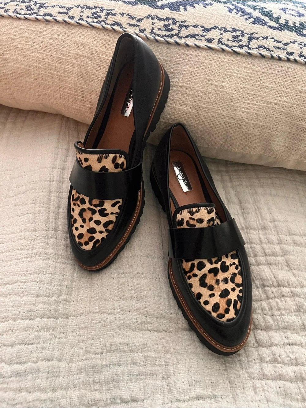 Halogen Black Loafers with Leopard-Print Vamp size 7.5